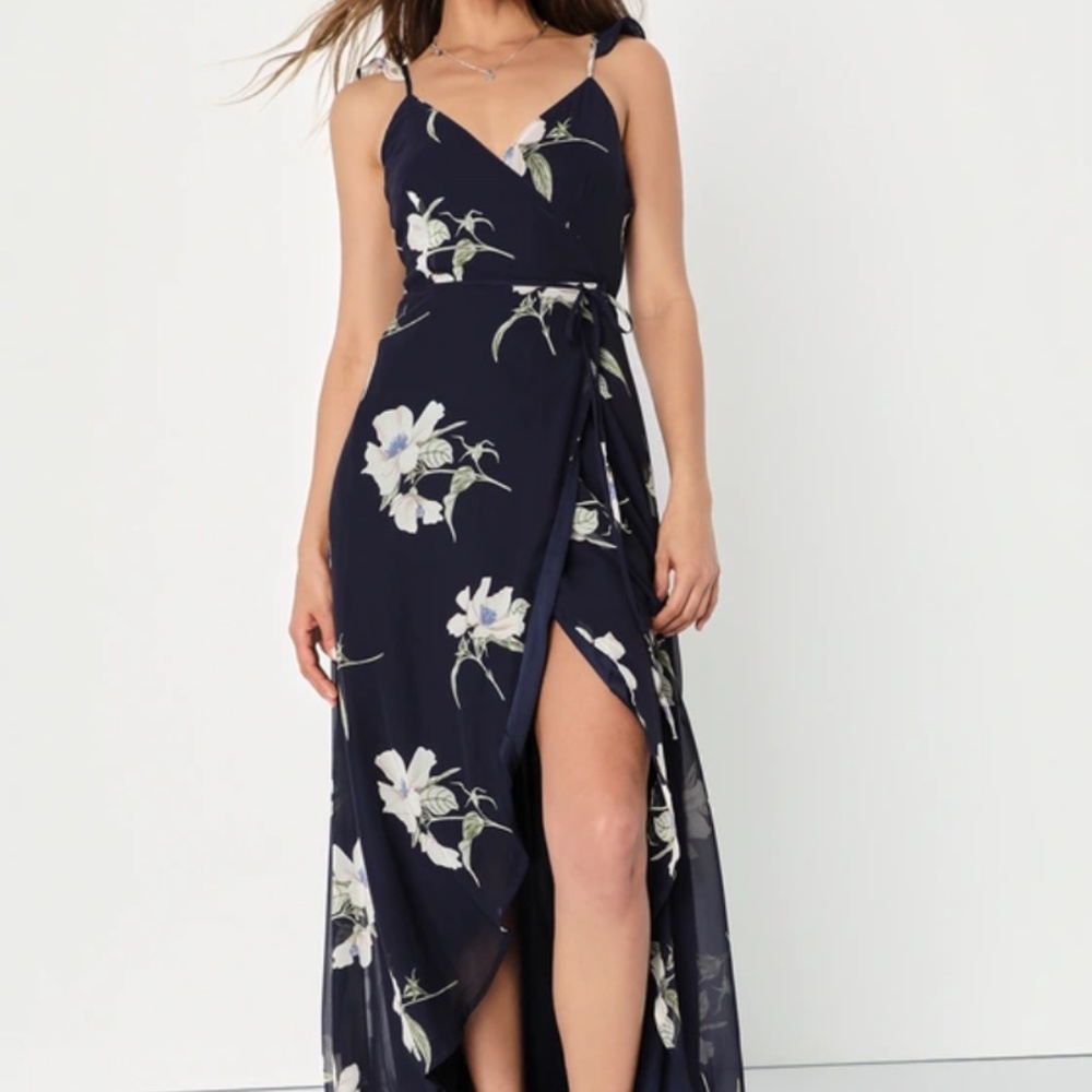 All Mine Lulu’s Navy Floral Wrap Dress